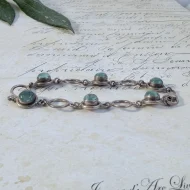Vintage Sterling Silver Blue Gemstone Fancy Cabochon Bracelet - 10