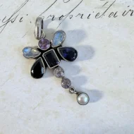 Sterling Silver Moonstone Amethyst Butterfly Pendant Dangle - 4