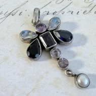 Sterling Silver Moonstone Amethyst Butterfly Pendant Dangle - 5