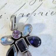 Sterling Silver Moonstone Amethyst Butterfly Pendant Dangle - 6