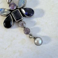 Sterling Silver Moonstone Amethyst Butterfly Pendant Dangle - 7