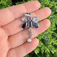 Sterling Silver Moonstone Amethyst Butterfly Pendant Dangle - 3
