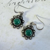 Green Onyx Sterling Silver Round Cabochon Dangle Drop Earrings - 3