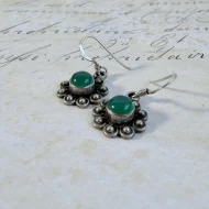 Green Onyx Sterling Silver Round Cabochon Dangle Drop Earrings - 4