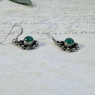 Green Onyx Sterling Silver Round Cabochon Dangle Drop Earrings - 5