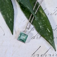 Vintage Sterling Silver Blue Crystal Square Pendant Necklace