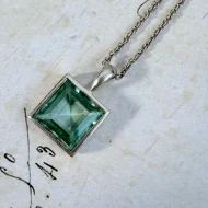 Vintage Sterling Silver Blue Crystal Square Pendant Necklace - 3