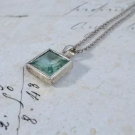 Vintage Sterling Silver Blue Crystal Square Pendant Necklace - 5
