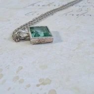 Vintage Sterling Silver Blue Crystal Square Pendant Necklace - 4