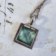 Vintage Sterling Silver Blue Crystal Square Pendant Necklace - 8