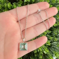 Vintage Sterling Silver Blue Crystal Square Pendant Necklace - 2