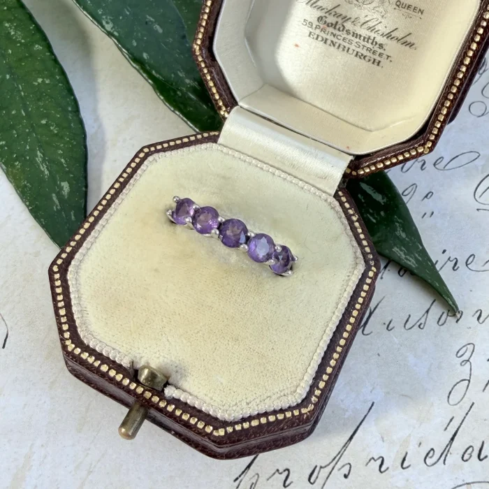 Sterling Silver Amethyst Five Stone Ring 925