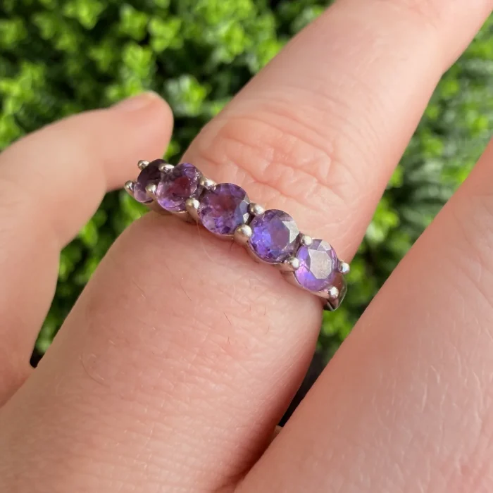 Sterling Silver Amethyst Five Stone Ring 925 - 2