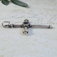 Vintage Sterling Silver Glass Large Cross Pendant - 6