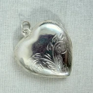 Vintage Sterling Silver Heart Photo Locket Large Etched Pendant - 6