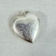 Vintage Sterling Silver Heart Photo Locket Large Etched Pendant - 8