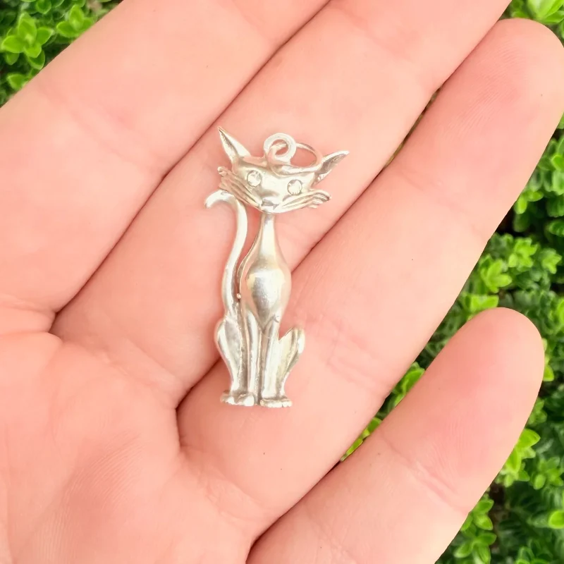 Vintage Sterling Silver Paste Cat Pendant - 2