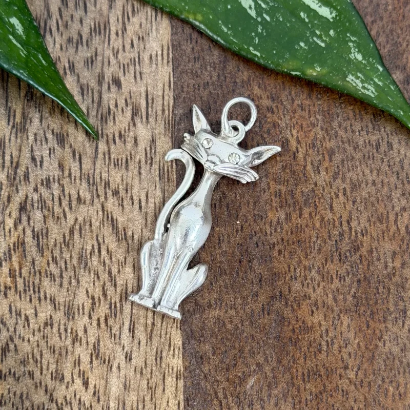 Vintage Sterling Silver Paste Cat Pendant
