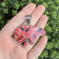 Sterling Silver Bear Pendant, Spiny Oyster Mosaic Opal Inlay, Native American Navajo - Image 2