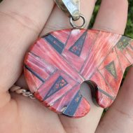 Sterling Silver Bear Pendant, Spiny Oyster Mosaic Opal Inlay, Native American Navajo - Image 4