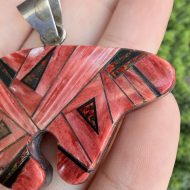 Sterling Silver Bear Pendant, Spiny Oyster Mosaic Opal Inlay, Native American Navajo - Image 3
