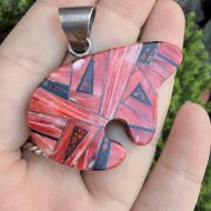 Sterling Silver Bear Pendant, Spiny Oyster Mosaic Opal Inlay, Native American Navajo - Image 5
