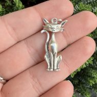 Vintage Sterling Silver Cat Pendant Paste 3D Cute - Image 2