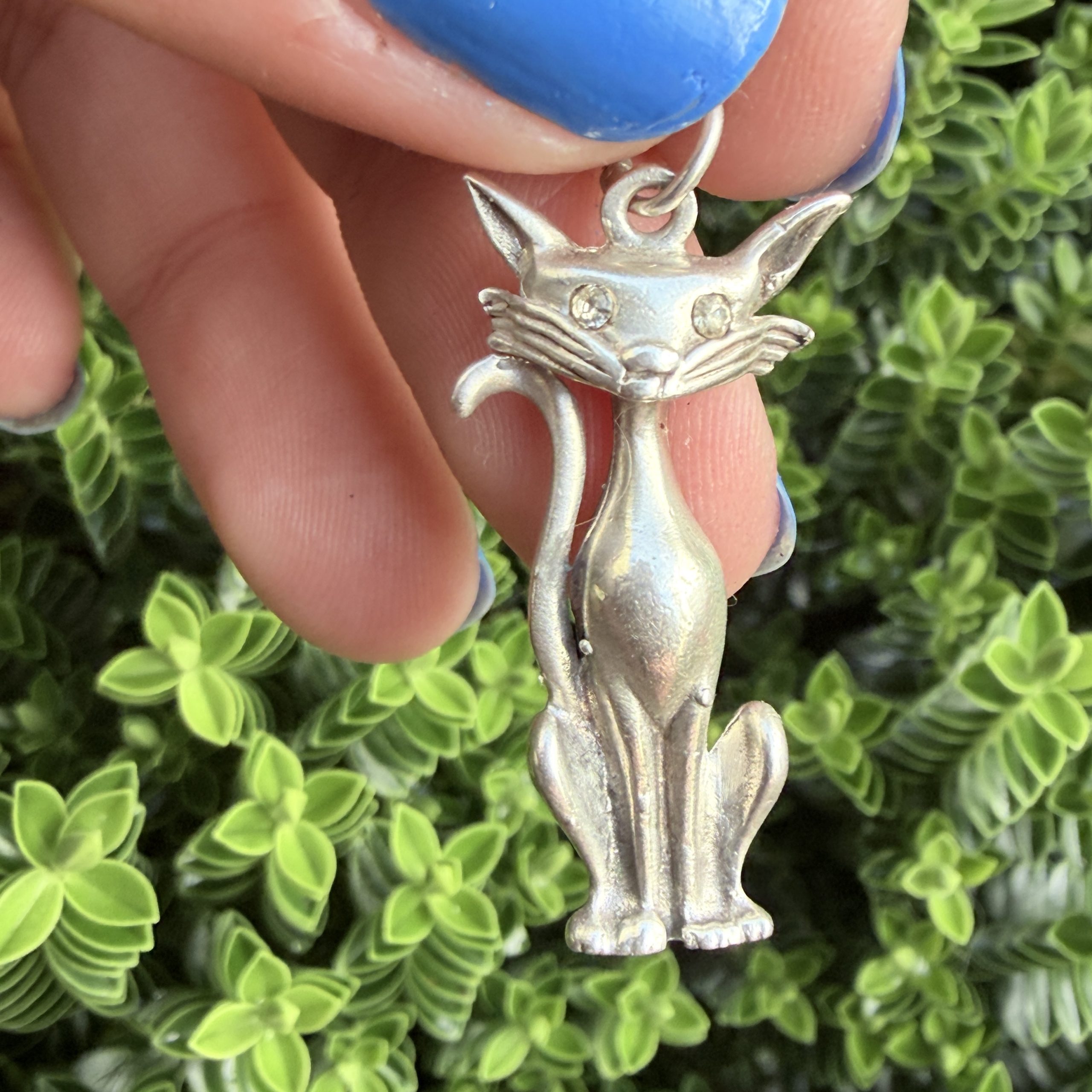 IMG_7711 Vintage Sterling Silver Cat Pendant Paste 3D Cute