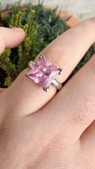 Sterling Silver Pink CZ Square Chunky Statement Ring