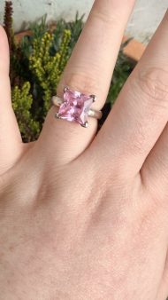 Sterling Silver Pink CZ Square Chunky Statement Ring - Image 2