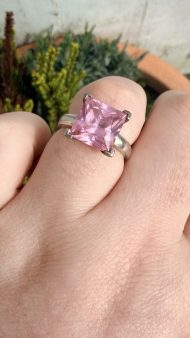 Sterling Silver Pink CZ Square Chunky Statement Ring - Image 3