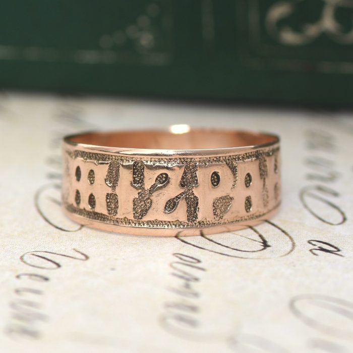 Antique Victorian 9ct Rose Gold Mizpah Ring 1890 Band Sweetheart Love Token