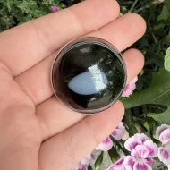 Antique Silver Banded Agate Brooch Victorian Bullseye Black White Cabochon - Image 2