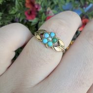 Antique Victorian 9ct Gold Turquoise Pearl Forget Me Not Ring 1877 Hallmarked - Image 3