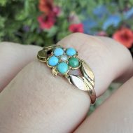 Antique Victorian 9ct Gold Turquoise Pearl Forget Me Not Ring 1877 Hallmarked - Image 4