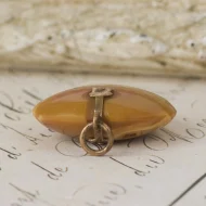 Antique Yellow Jasper Heart Pendant Carved Stone Charm Puffy Drop - Image 6