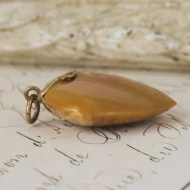Antique Yellow Jasper Heart Pendant Carved Stone Charm Puffy Drop - Image 5