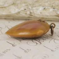 Antique Yellow Jasper Heart Pendant Carved Stone Charm Puffy Drop - Image 7