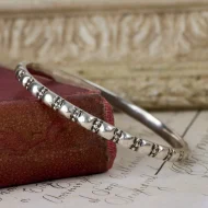 Silver Bangle Beaded Pattern Solid Slip On Bracelet Stacking Boho Studded Heavy