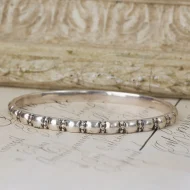 Silver Bangle Beaded Pattern Solid Slip On Bracelet Stacking Boho Studded Heavy - Image 5