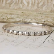 Silver Bangle Beaded Pattern Solid Slip On Bracelet Stacking Boho Studded Heavy - Image 4
