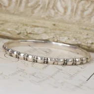 Silver Bangle Beaded Pattern Solid Slip On Bracelet Stacking Boho Studded Heavy - Image 3