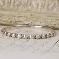 Silver Bangle Beaded Pattern Solid Slip On Bracelet Stacking Boho Studded Heavy - Image 6