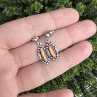 Vintage Sterling Silver Orange Mother of Pearl Earrings, Southwestern Drop Studs - Image 2
