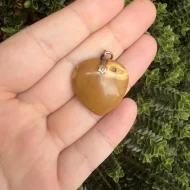 Antique Yellow Jasper Heart Pendant Carved Stone Charm Puffy Drop - Image 2