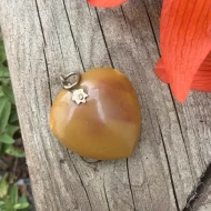 Antique Yellow Jasper Heart Pendant Carved Stone Charm Puffy Drop - Image 3