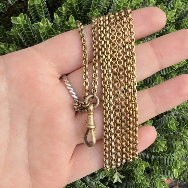 Antique Gilt Long Guard Chain Muff Chain Dog Clip Link Necklace