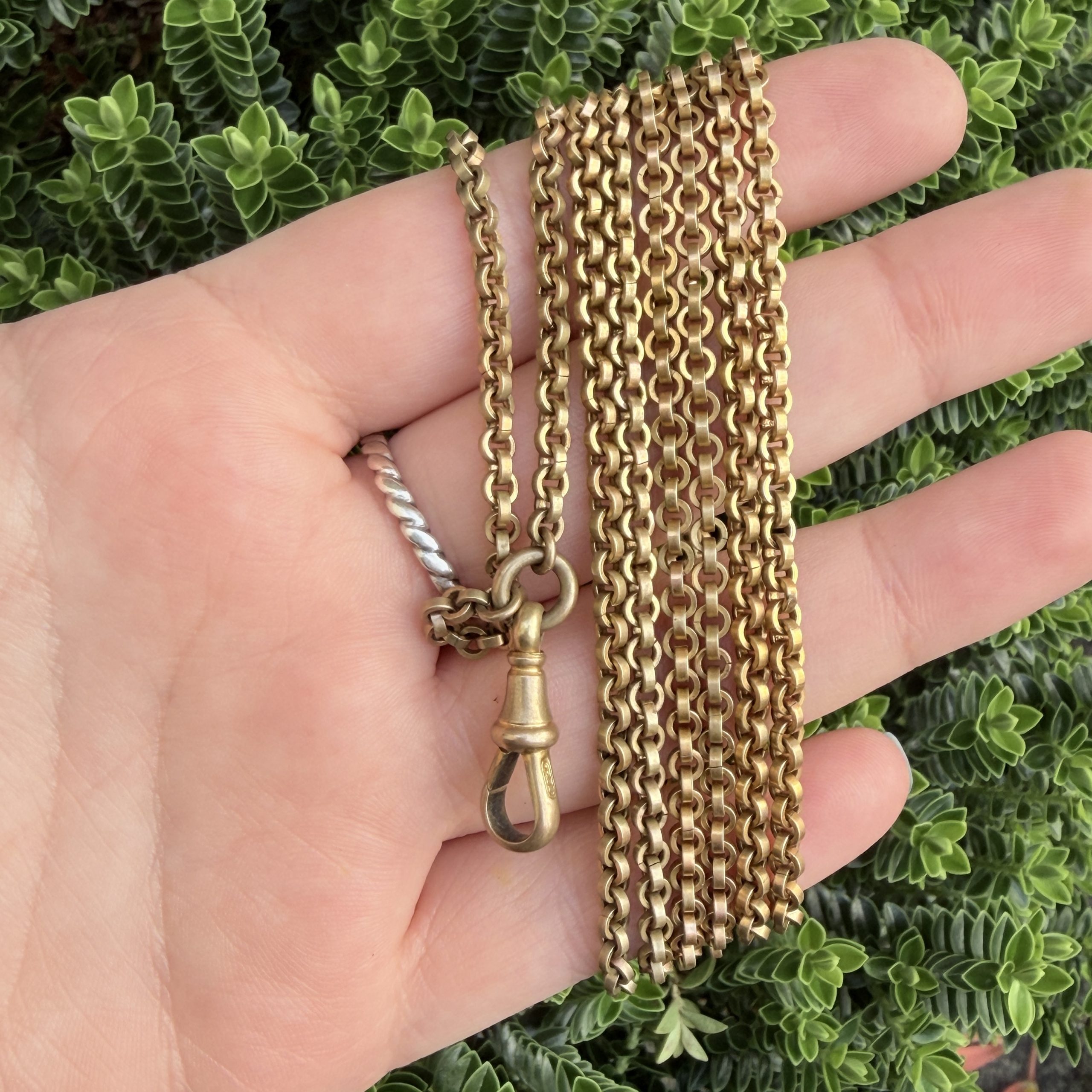 IMG_7751 Antique Gilt Long Guard Chain Muff Chain Dog Clip Link Necklace