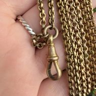 Antique Gilt Long Guard Chain Muff Chain Dog Clip Link Necklace 53.5" - Image 8