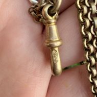 Antique Gilt Long Guard Chain Muff Chain Dog Clip Link Necklace 53.5" - Image 9